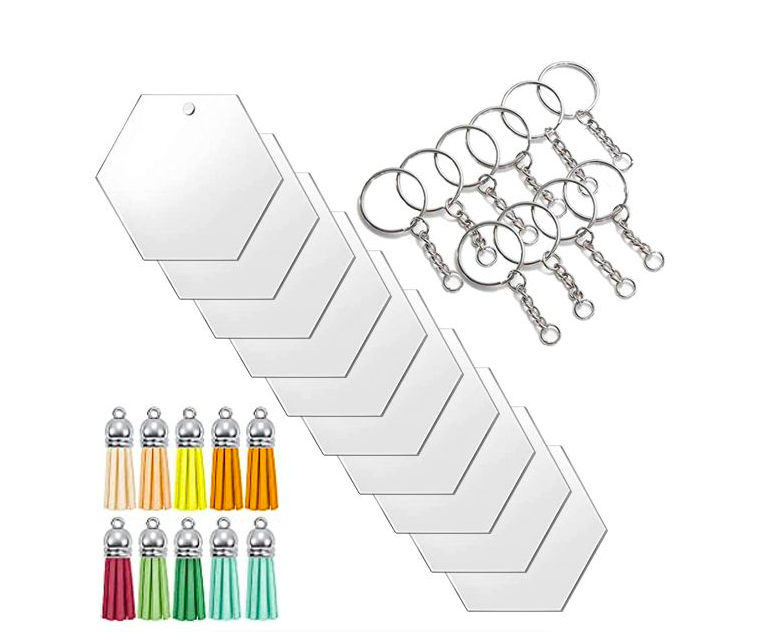 Hexagon Silver Key Chain Set Deal