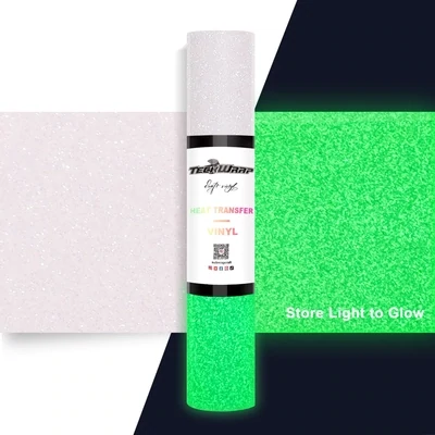 Glitter Glow in the Dark Heat Transfer Vinyl - White