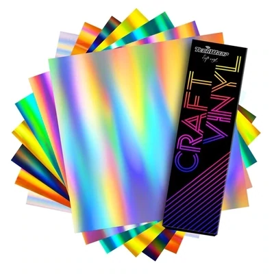 Holographic Glossy Rainbow Craft Vinyl Sheets Pack - 7 Sheet Pack