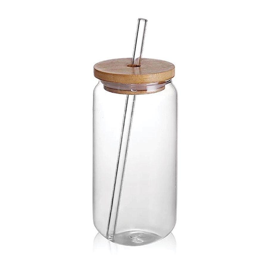 Libby Can Style Glass with Bamboo Lid - 500ml