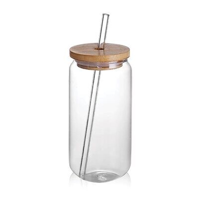 Libby Can Style Glass with Bamboo Lid - 435ml