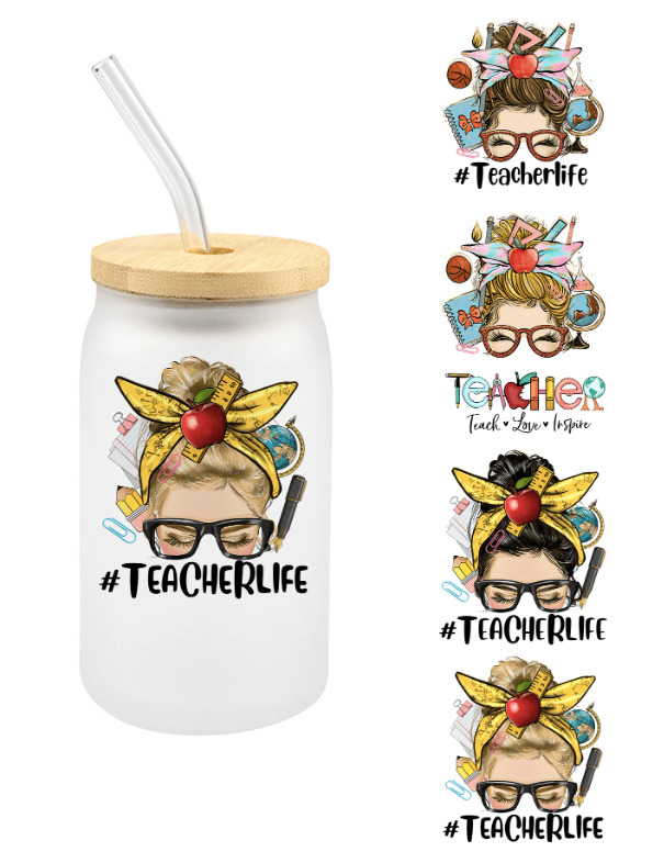 Teacher Life Sticker - Brunette Pink Bow