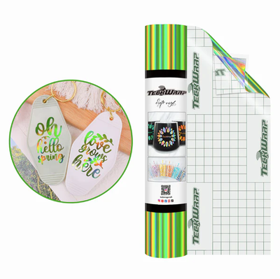 Bubble Free Holographic Rainbow Adhesive Vinyl - Apple Green