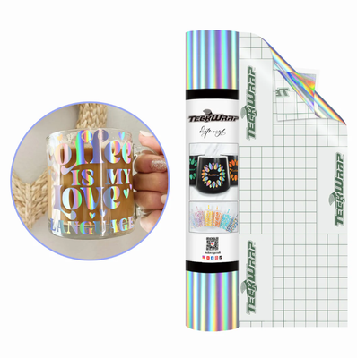 Bubble Free Holographic Rainbow Adhesive Vinyl - Glossy Silver