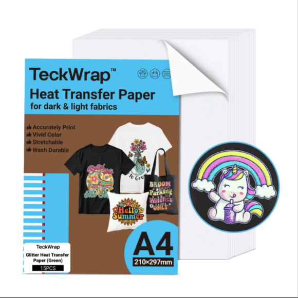 Inkjet Glitter Green Heat Transfer Paper for Dark and Light Fabrics