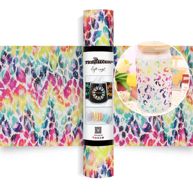 Glitter Brush Adhesive Vinyl - Rainbow Leopard