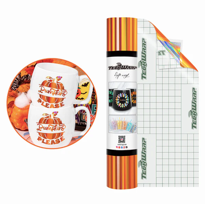 Bubble Free Holographic Rainbow Adhesive Vinyl - Pumpkin Orange