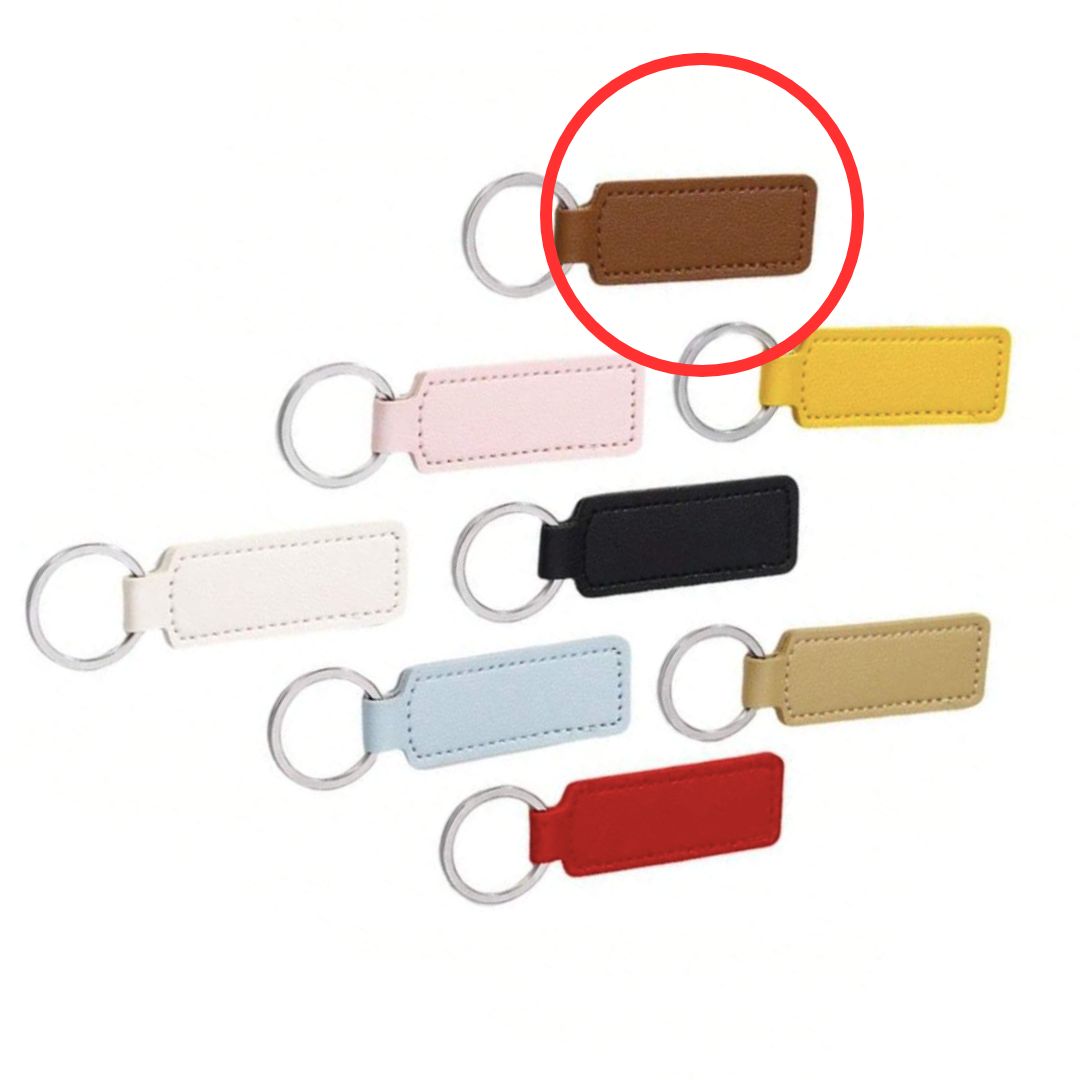 Faux Leather Key Chain Rectangle- Brown