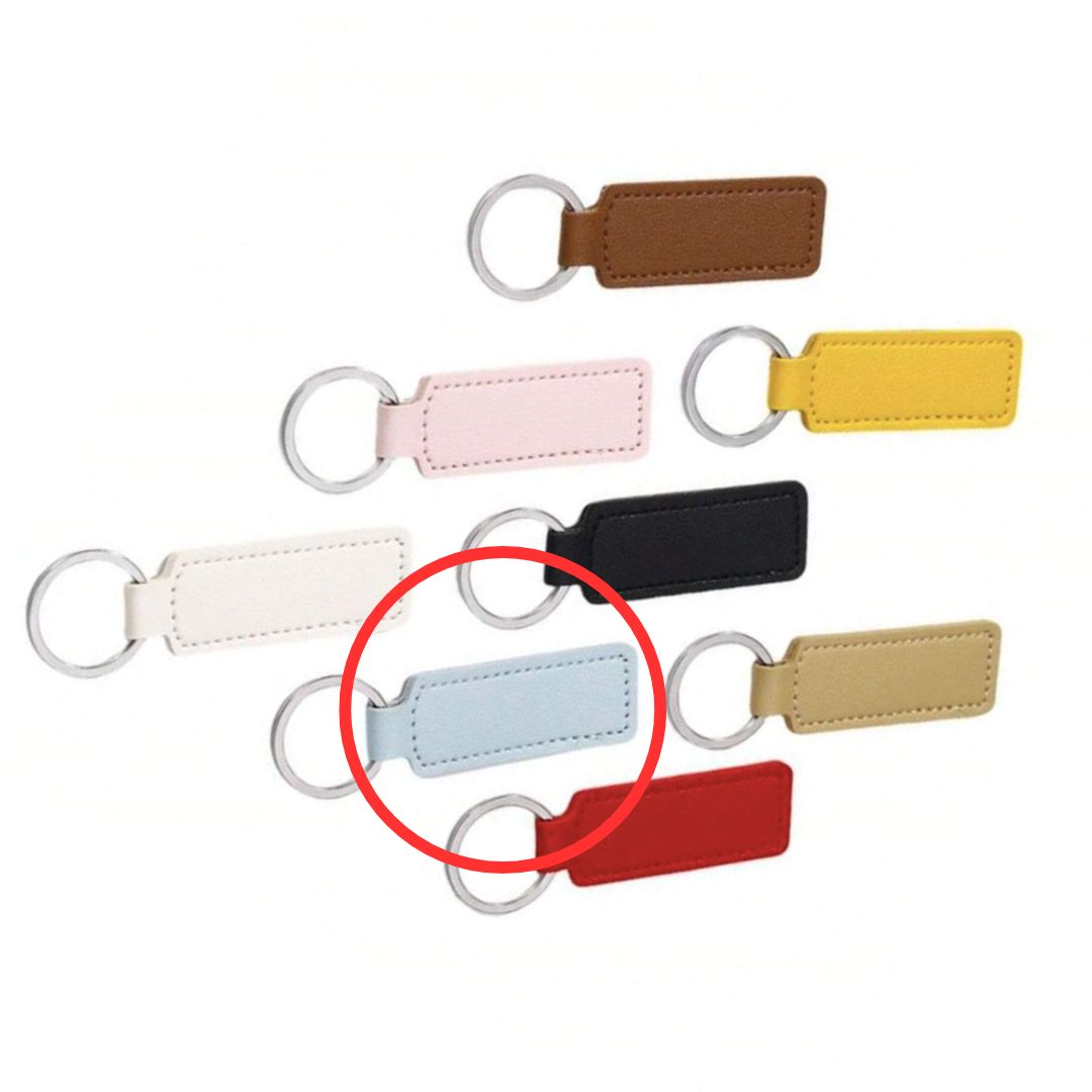 Faux Leather Key Chain Rectangle- Baby Blue