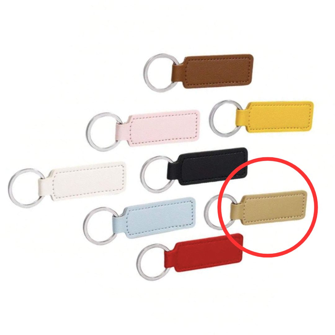 Faux Leather Key Chain Rectangle- Nude
