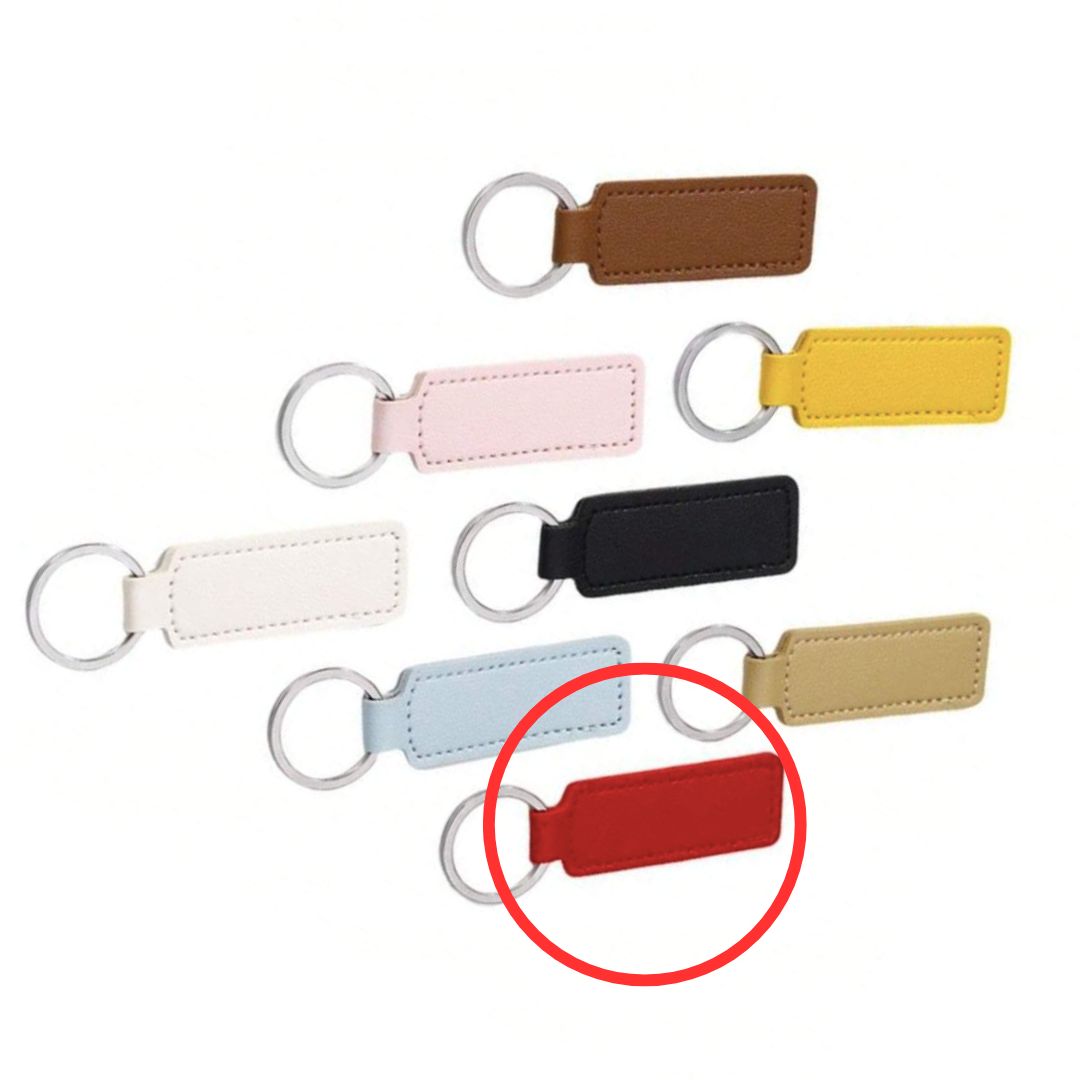 Faux Leather Key Chain Rectangle- Red