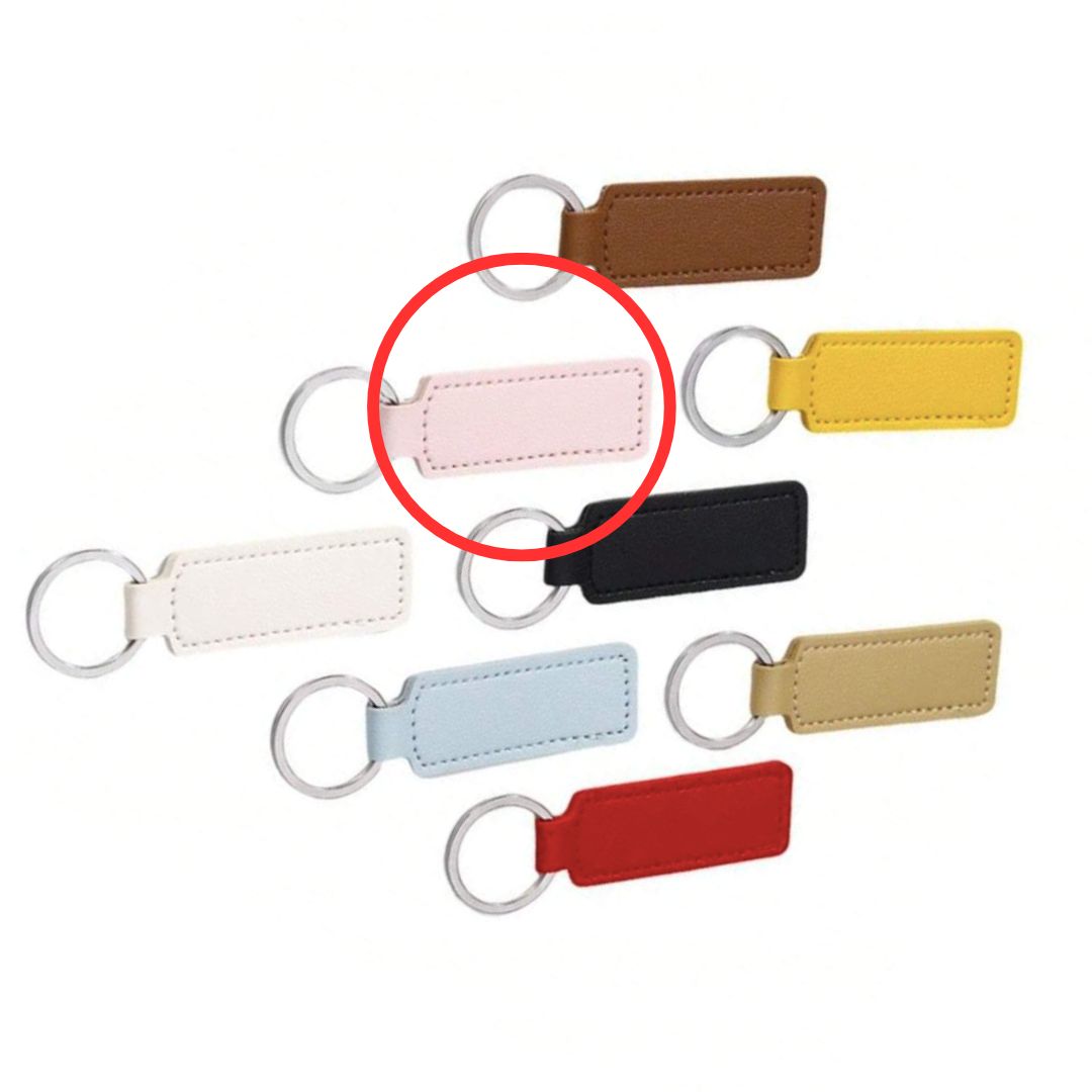Faux Leather Key Chain Rectangle- Baby Pink