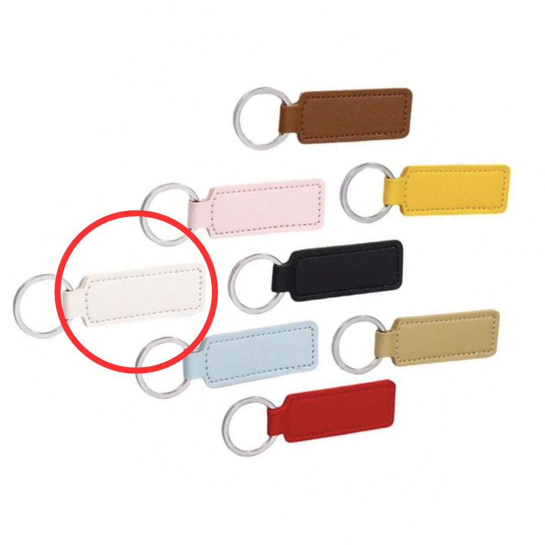 Faux Leather Key Chain Rectangle- White
