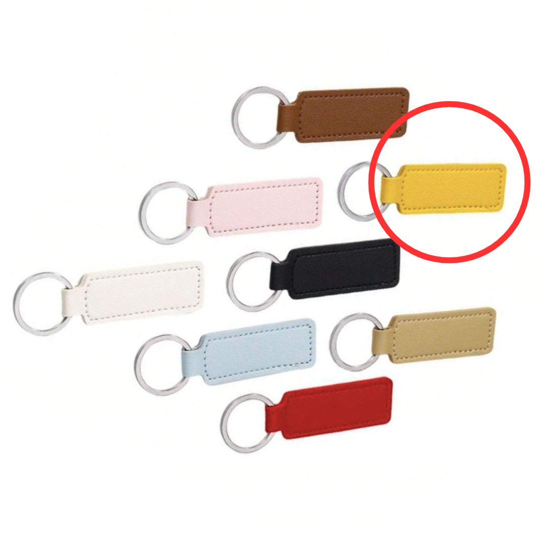 Faux Leather Key Chain Rectangle- Yellow