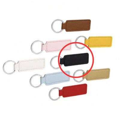 Faux Leather Key Chain Rectangle- Black