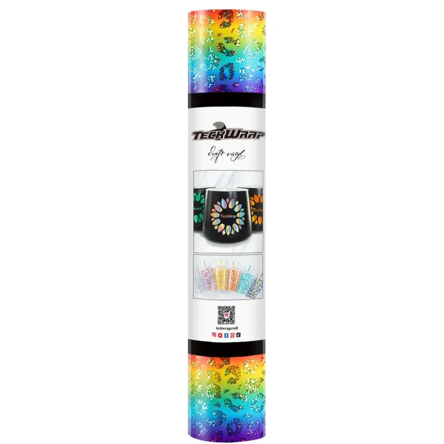 Holographic Adhesive Vinyl - Rainbow Leopard