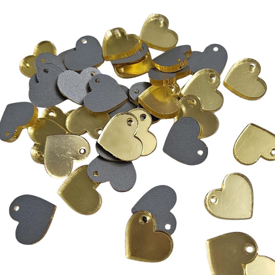 Pack of 10 - Heart Gold Mirror Acrylic 2cm
