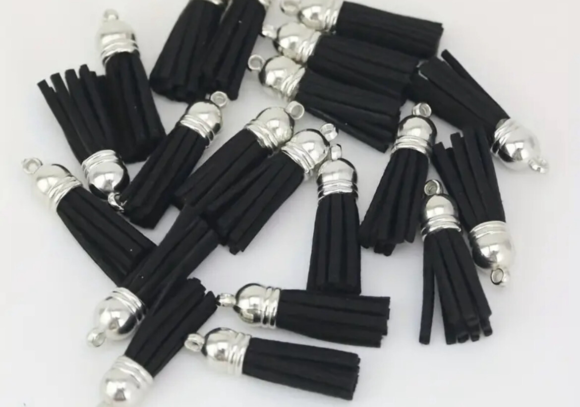 Silver Cap Tassel - Black (Short Tassel)