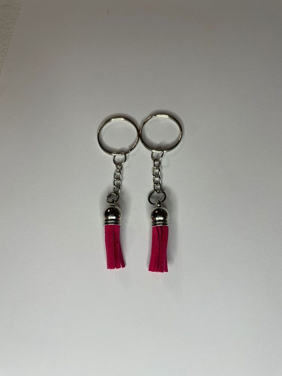 Silver Key Chain &amp; Tassel - Cerise Pink (Short Tassel)