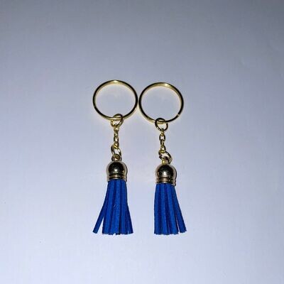 Gold Key Chain &amp; Tassel - Bright Dark Blue (Short Tassel)
