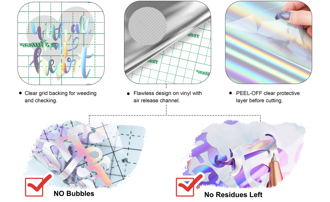 Bubble Free Holographic Rainbow Adhesive Vinyl - Black