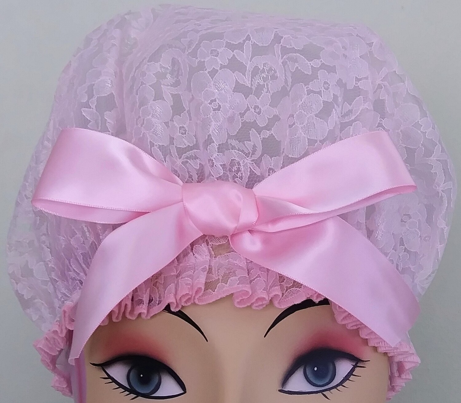 Pink Lace Shower Cap with bow