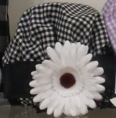 Black and White Gingham Shower Cap with big Daisy and bow