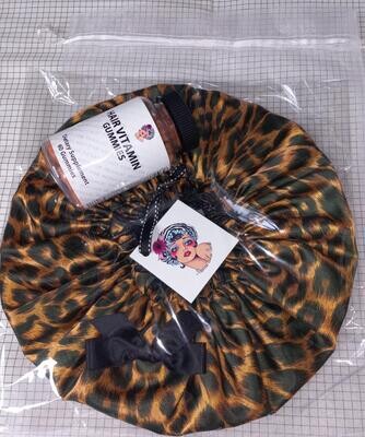 Leopard Print shower cap and Hair Gummies Set