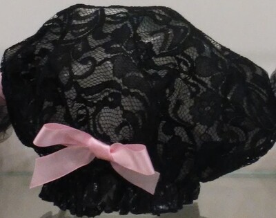 Black lace shower cap with pink satin bow buy one get one free