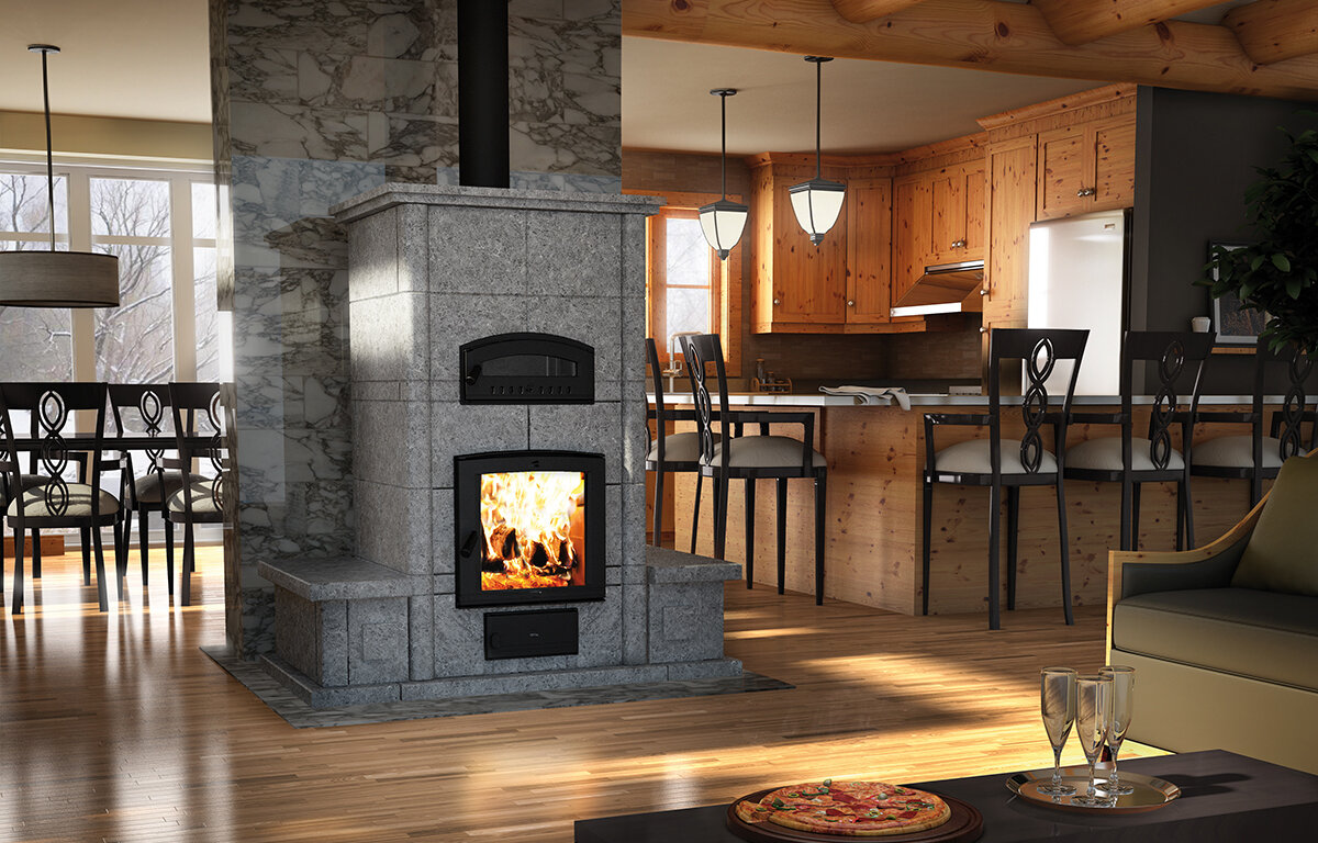 FM1200 MASS FIREPLACE WITH OVEN AND BENCHES ON BOTH SIDES