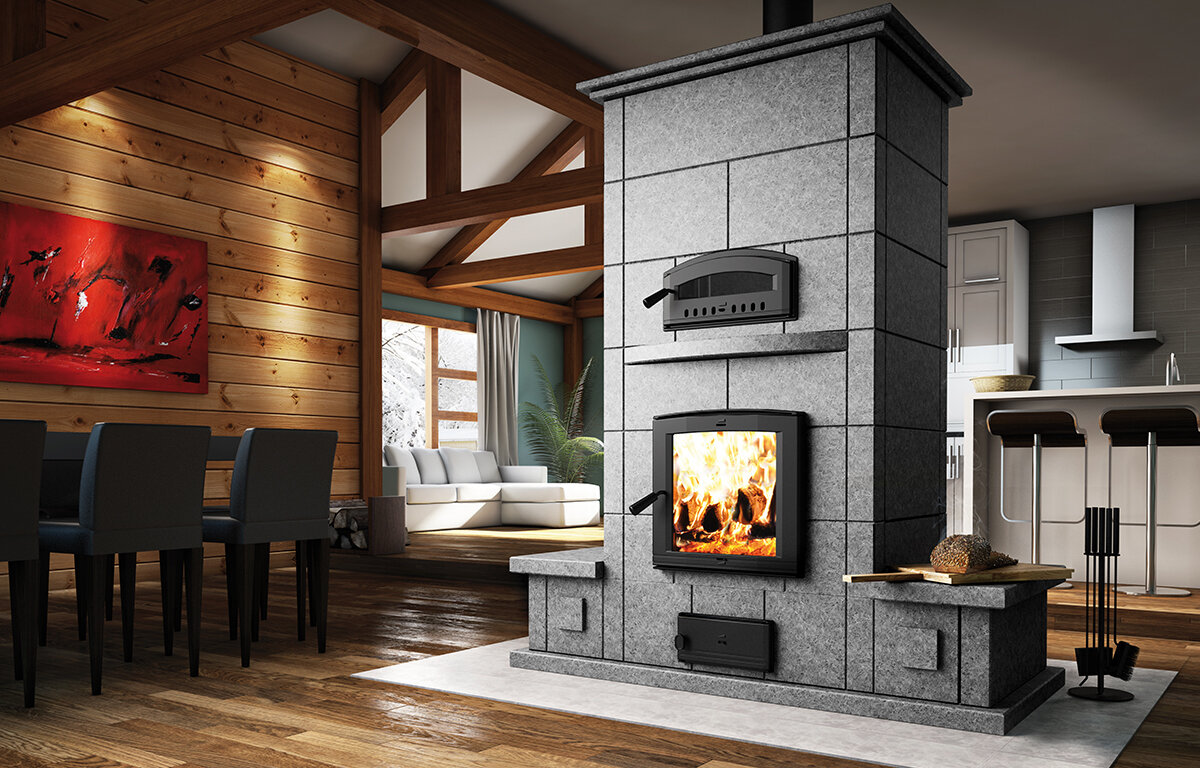 FM1500 MASS FIREPLACE WITH OVEN AND BENCHES ON BOTH SIDES