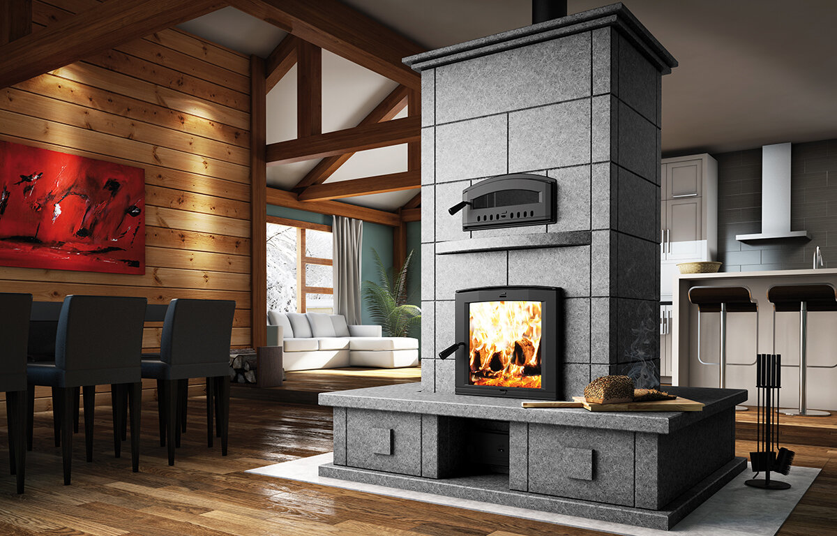 FM1500 MASS FIREPLACE WITH OVEN AND BENCHES ON FOUR SIDES