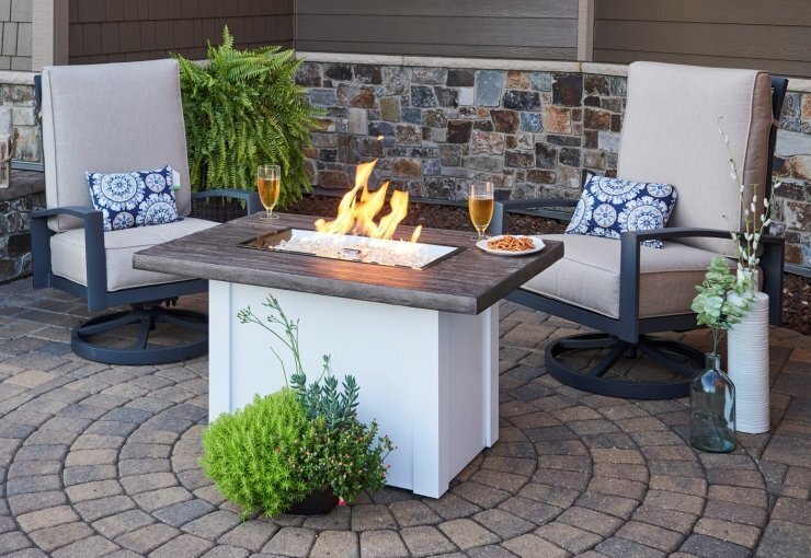Driftwood Havenwood Rectangular Gas Fire Pit Table with White Base