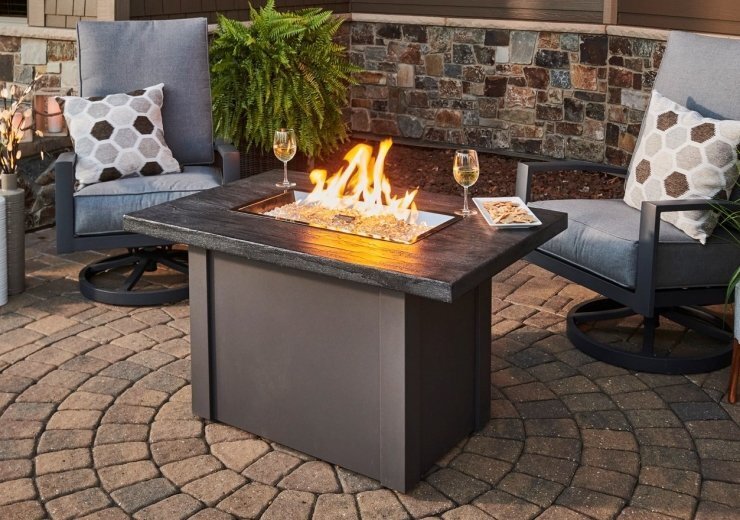 Stone Grey Havenwood Rectangular Gas Fire Pit Table with Grey Base