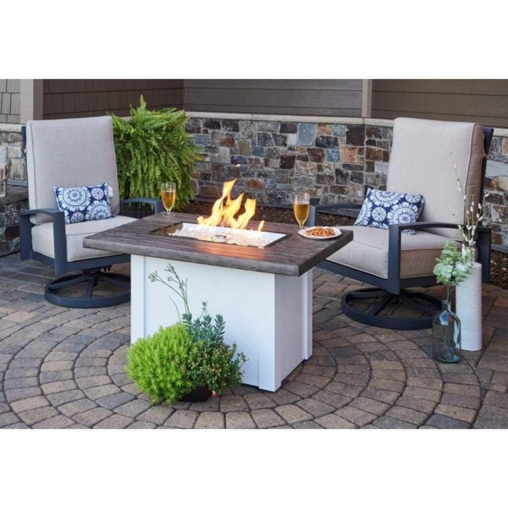 Stone Grey Havenwood Rectangular Gas Fire Pit Table with White Base