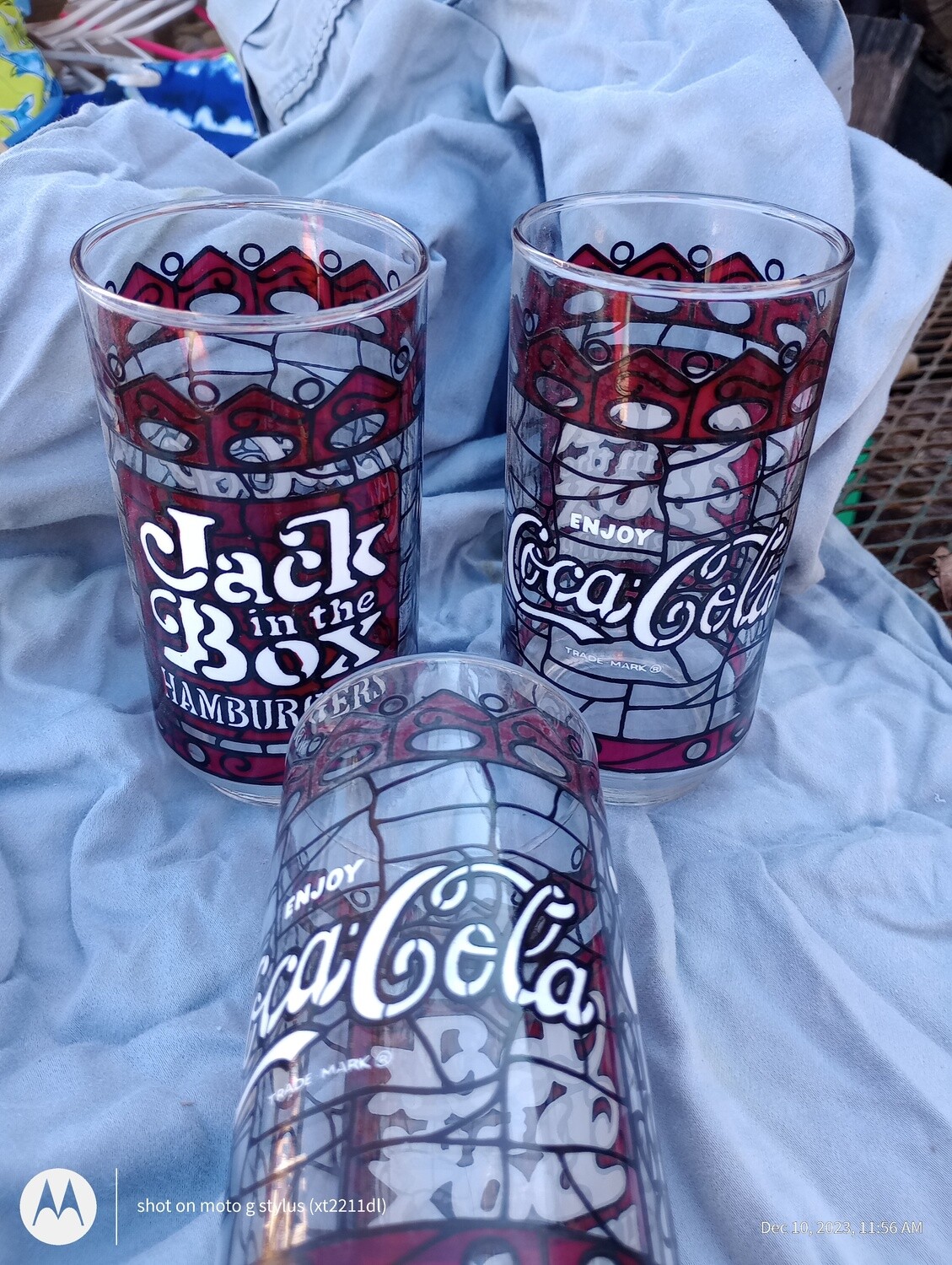 Vtg Enjoy Coca-Cola Jack In The Box Hamburgers Stain Glass Drinking Glass 5 1/2&quot;
