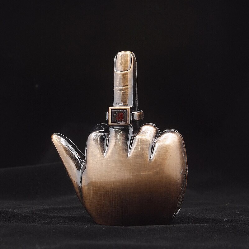 New Creative Gas Middle Finger Jet Lighter Metal Torch Flint Lighter Refillable Butane Grinding Wheel Lighter Gadgets