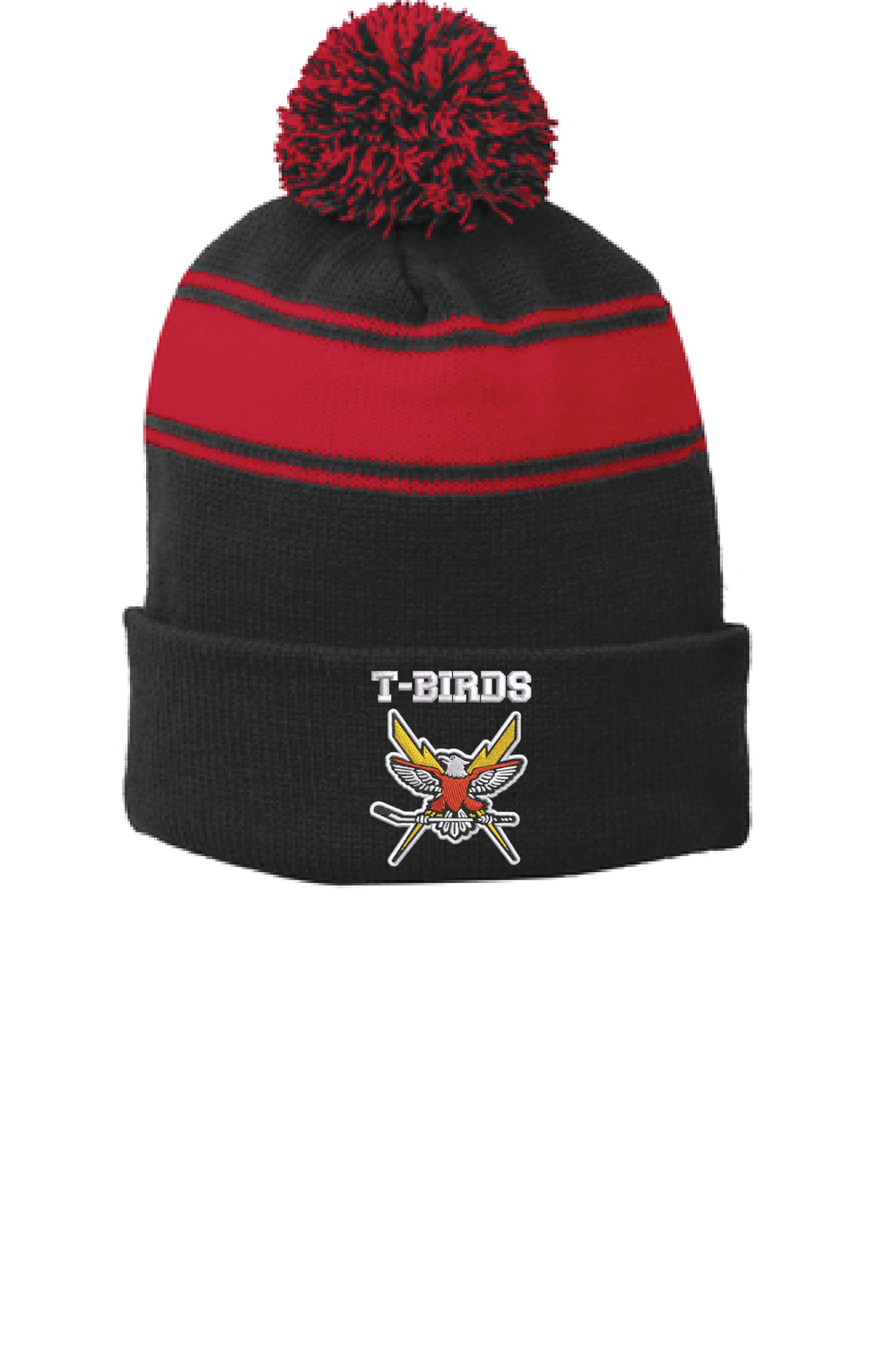 Black/Red Pom Pom Beanie