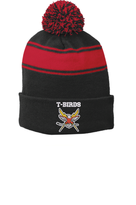 Black/Red Pom Pom Beanie