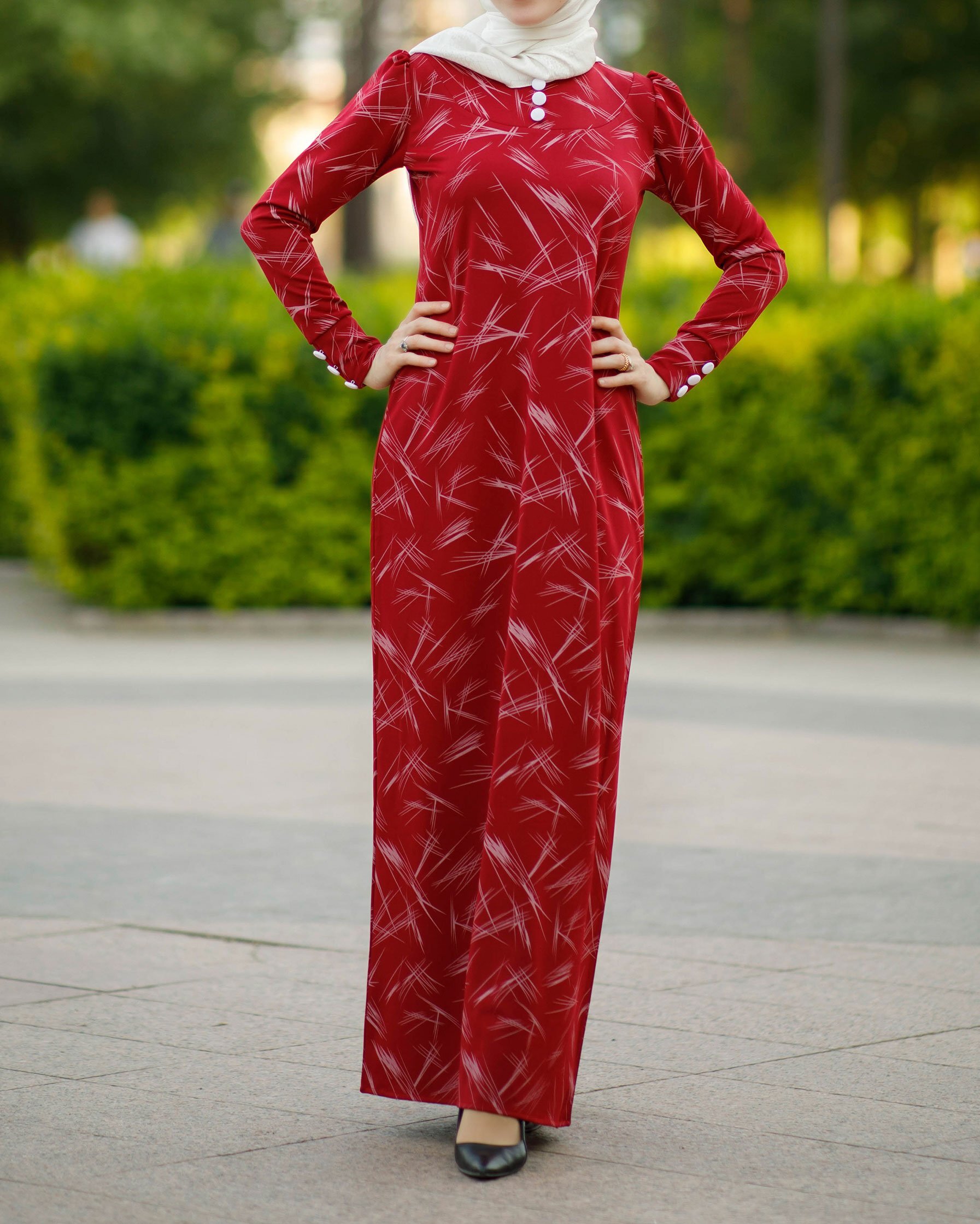 WARMES A-LINEIEN KLEID MIT KNOPFDETAIL (Rot)