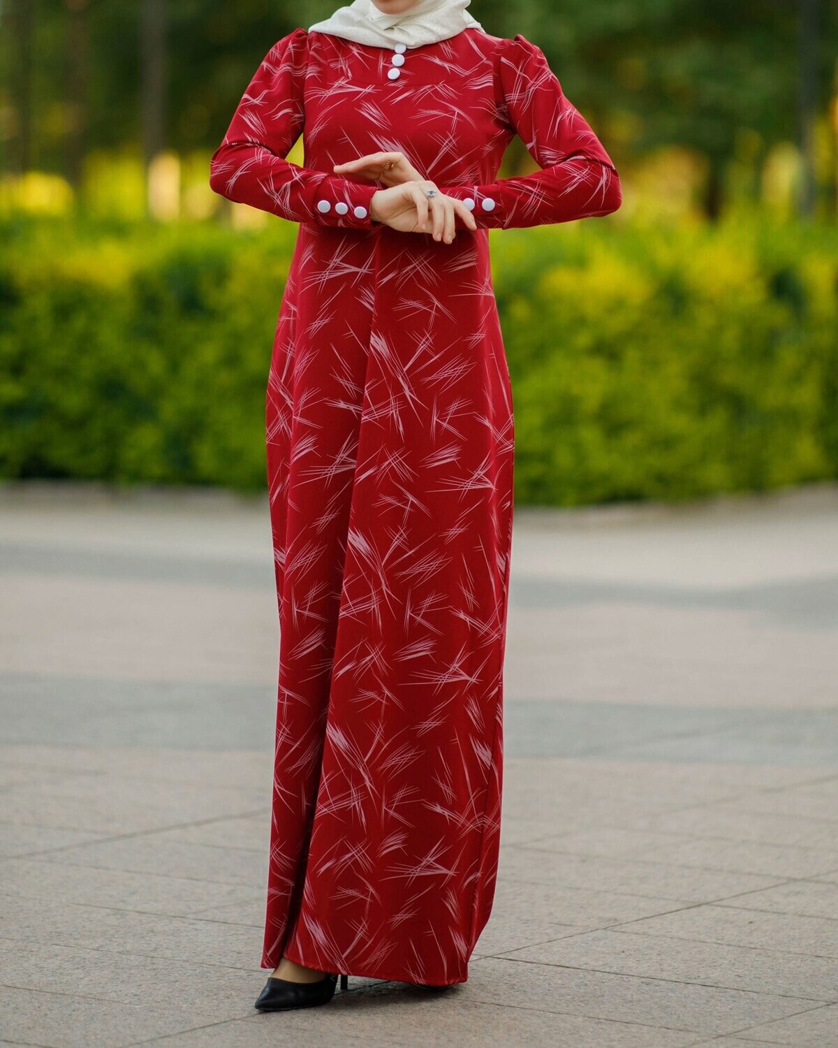 WARMES A-LINEIEN KLEID MIT KNOPFDETAIL (Rot)