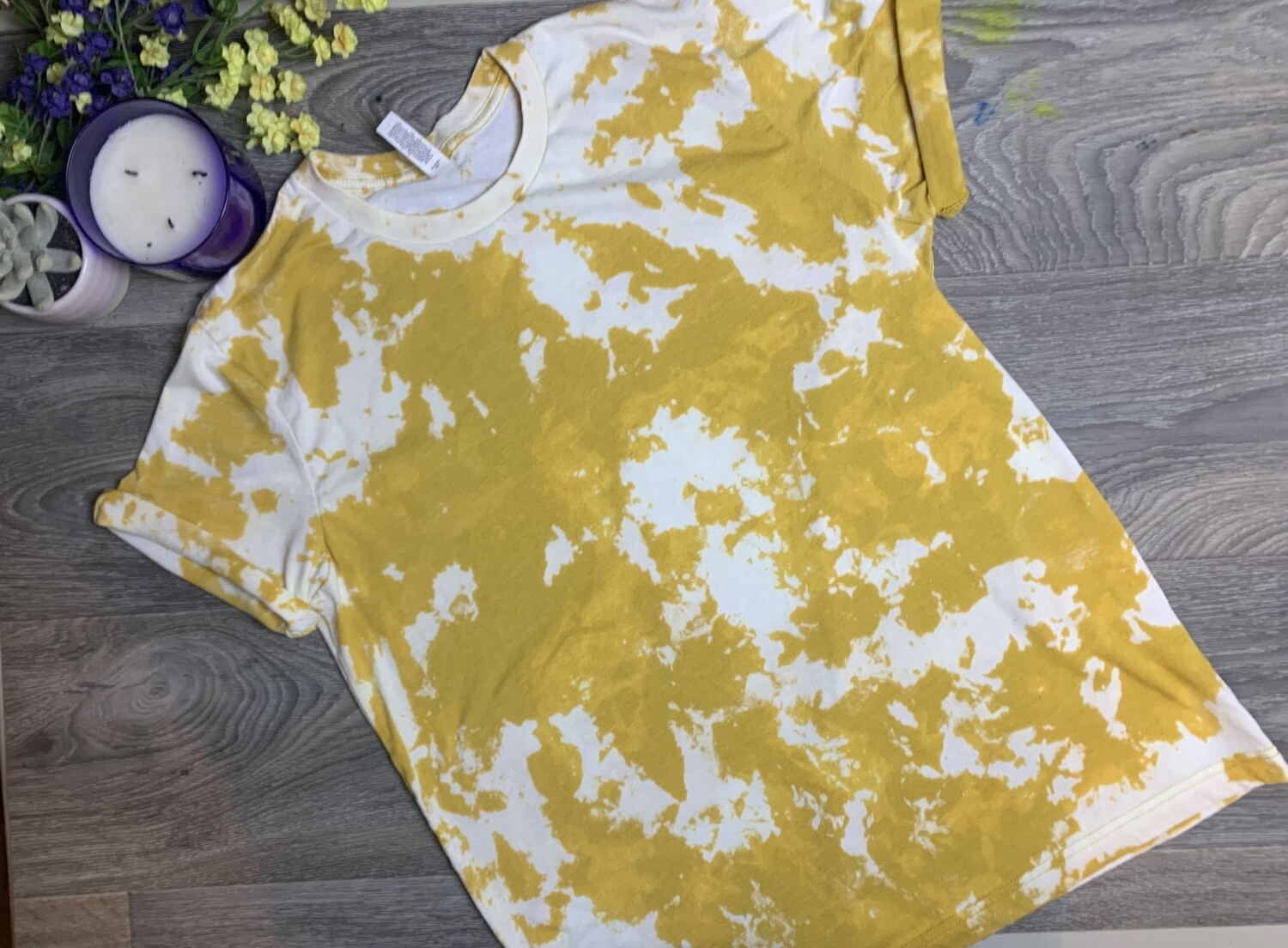 Heather Mustard Yellow Acid wash, Distressed Reverse Tie Dye T-shirts