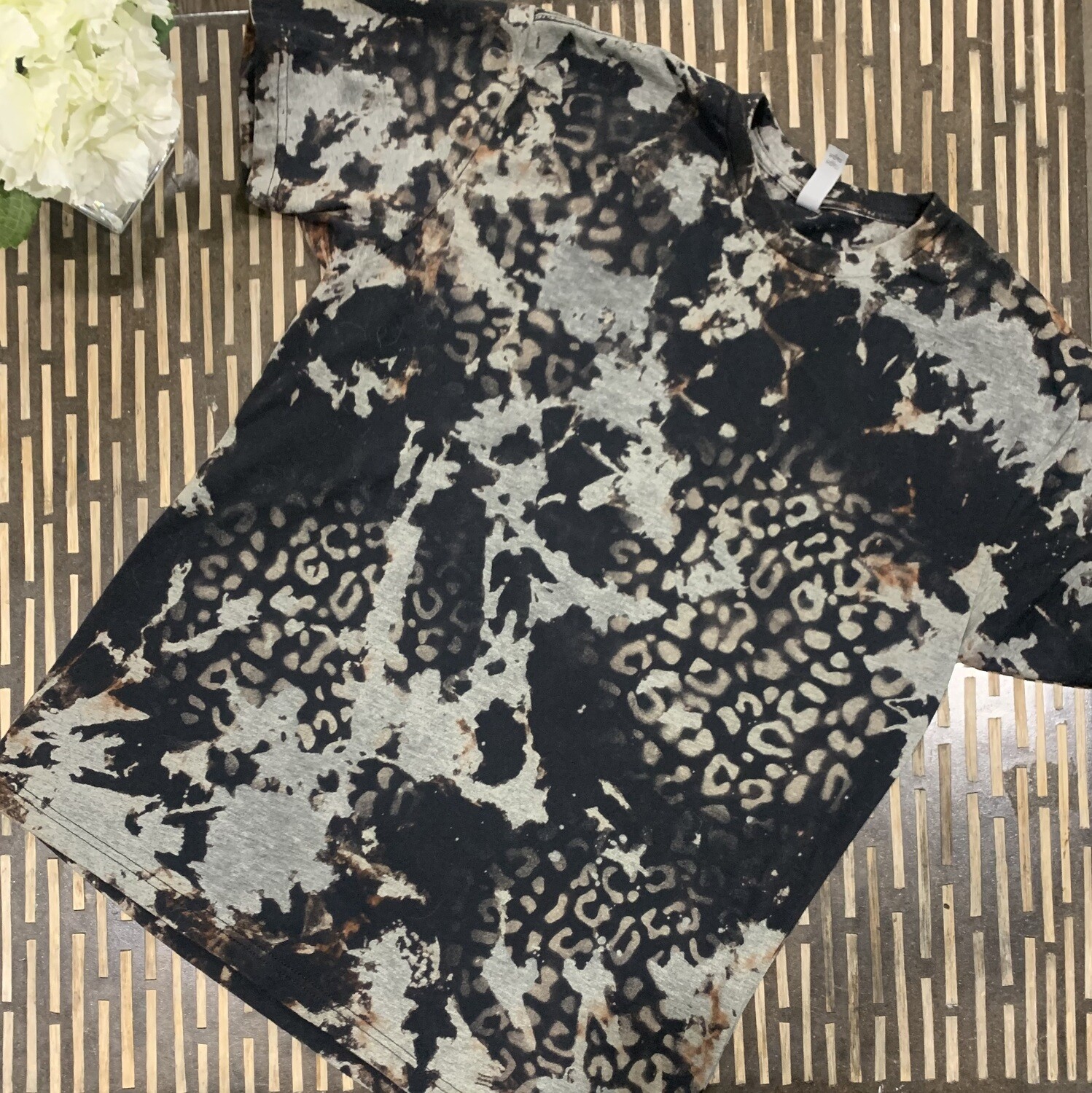 Black Leopard Acid wash, Distressed Reverse Tie Dye T-shirts