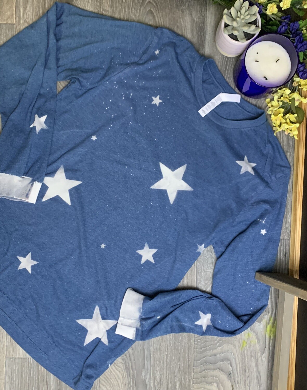 Minimalist Patriotic Star Long Sleeve T shirt, Size: XS, COLOR: HEATHER DEEP TEAL