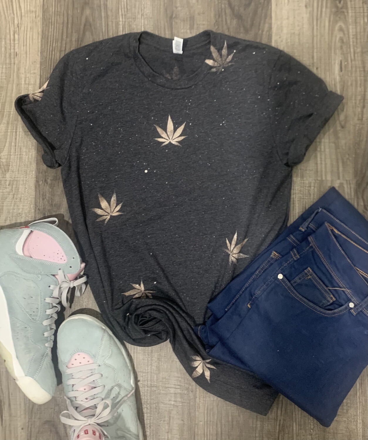 Minimalist Weed, Cannabis T shirt, Size: XS, COLOR: HEATHER MUSTARD