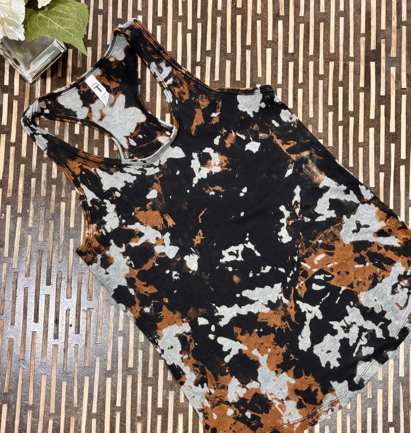 Black Acid wash, Distressed Reverse Tie Dye Racerback Tank Tops