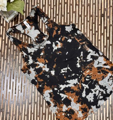 Black Acid wash, Distressed Reverse Tie Dye Racerback Tank Tops
