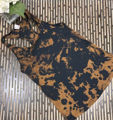 Black Acid wash, Distressed Reverse Tie Dye Racerback Tank Tops