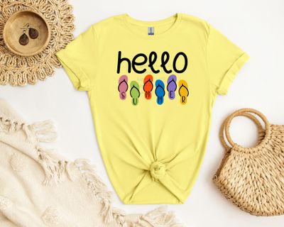 Hello Summer Shirt, Flip Flop Summer Welcome Tee, Colorful Summertime tee, Family Vacation shirt, Summer Break Tee, Traveler T-shirt, Summer