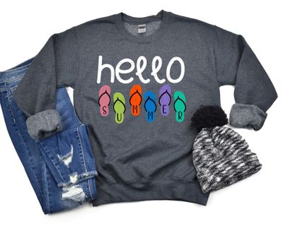 Hello Summer Crewneck Sweatshirt, FlipFlop Design Sweatshirt, Custom Hello Summer Shirt